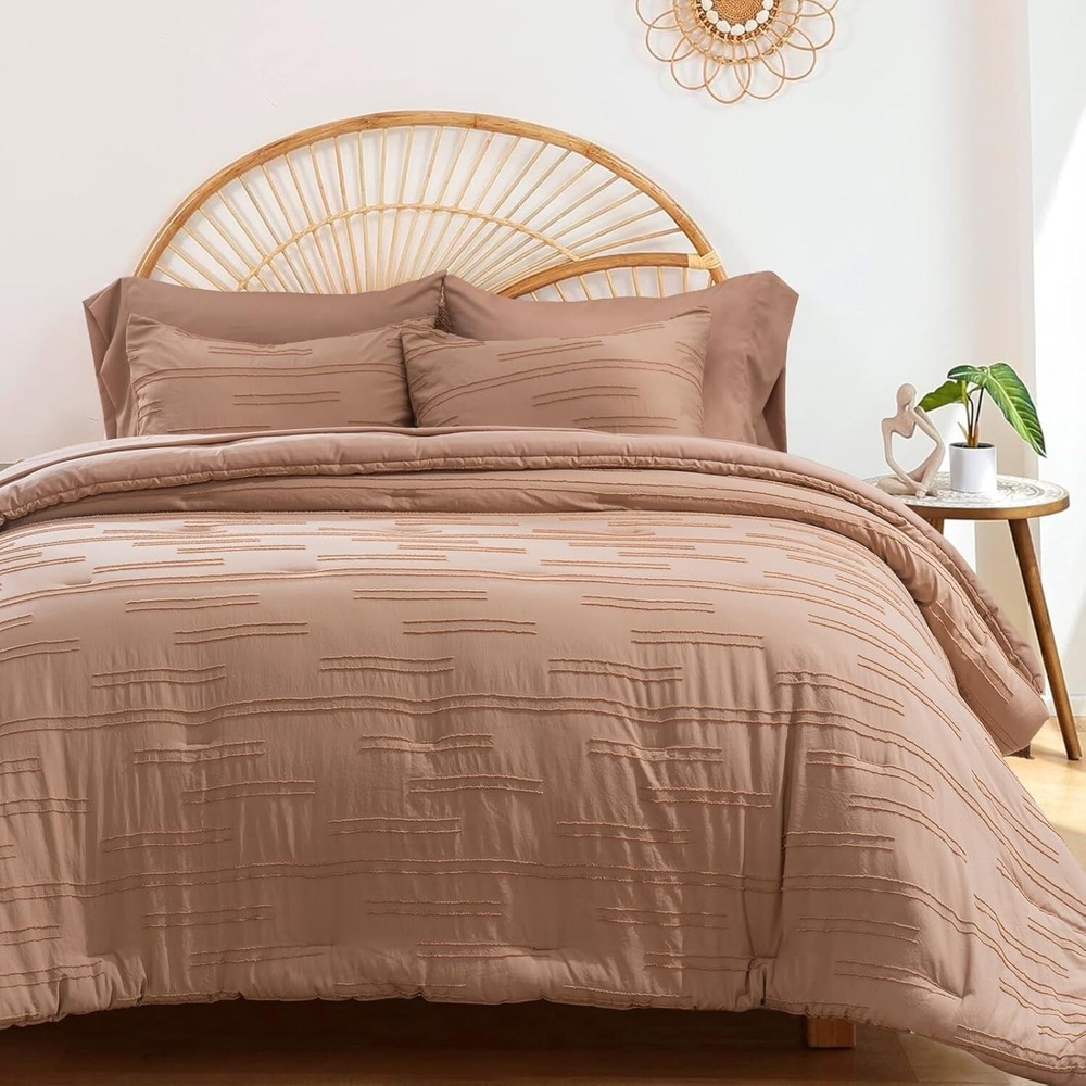 Queen Size Comforter Set with Sheets - 7 Pieces Bed in a Queen (90"x90") Clay